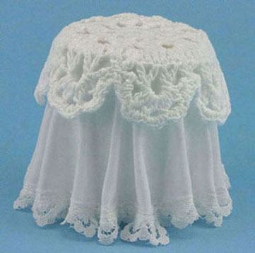 Dollhouse Miniature Lace Top Skirted Table, White